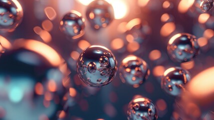 Dynamic 3D background with overlapping spheres and light reflections, creating a sense of motion.