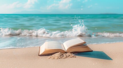 Book on Beach with Ocean Waves