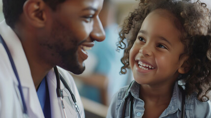 a young girl interacts with her friendly doctor