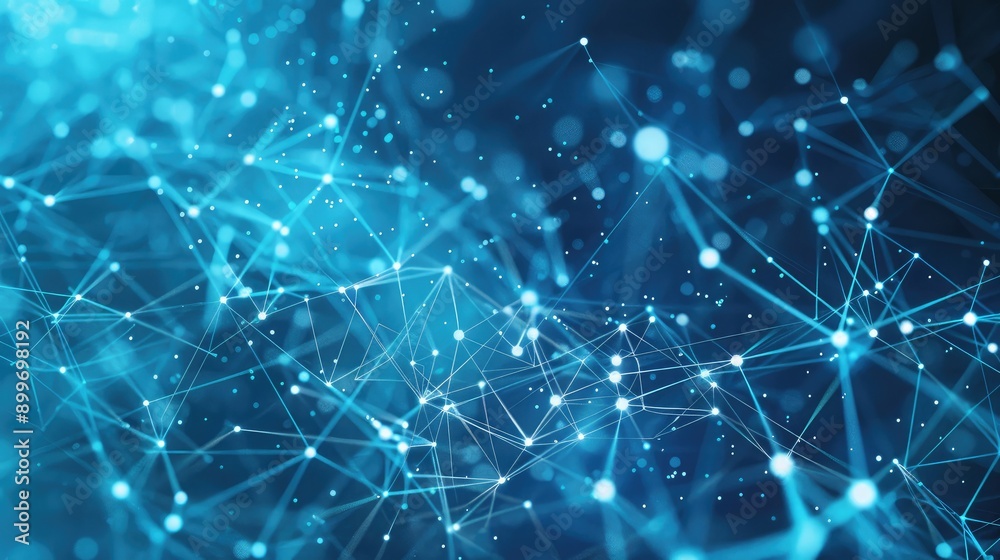 Poster blue and white network technology background with data flow patterns, highlighting digital connectiv