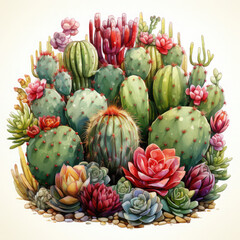 Fototapeta premium Watercolor Cactus Heart, clipart Illustration, Generative Ai