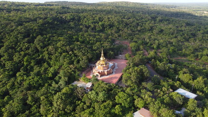 Aerial view od temple in thailand on Moutain.