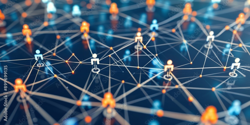 Aufkleber A network with various nodes and connections, highlighting the structure of network topology