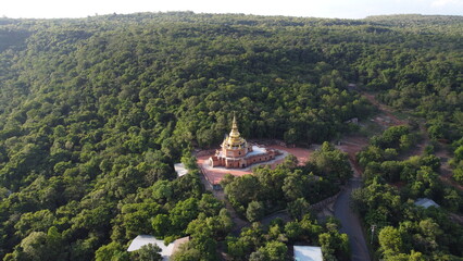 Aerial view od temple in thailand on Moutain.