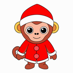 santa claus costume upper of a monkey  white vector art illustration