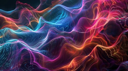 Obraz premium Futuristic Techno Vibes - Abstract Holographic Waves in Glowing Digital Painting
