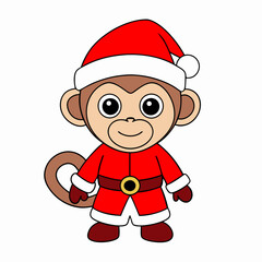 santa claus costume upper of a monkey  white vector art illustration