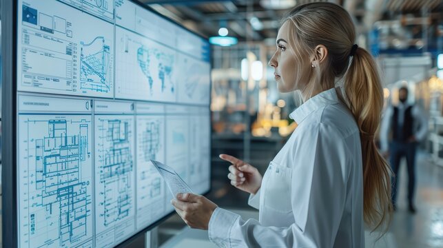 Collaborative Engineering Meeting: Team of Engineers Reviewing Project Plans on Screen