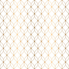 Luxury ornamental seamless ogee pattern with golden wavy line. Oriental geometric repeat background vector.