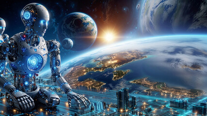 Ai robot, create everything in the world, Ai technology background.