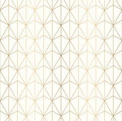 Hexagon seamless pattern with gold grid line, polygonal mosaic background vector illustration.