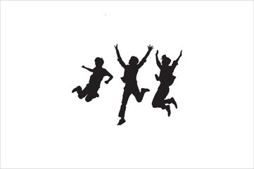 A Group of Girls  jumping Silhouettes people. Silhouettes of jumping people