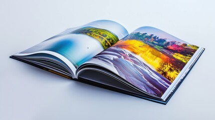 Stunning landscape photography printed on high-quality paper against a white backdrop in an open book display