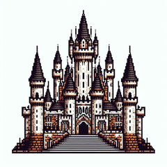 Pixel Art Logo of a Majestic Castle with Intricate Details