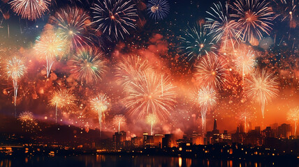new year banner with fireworks, Generative AI.