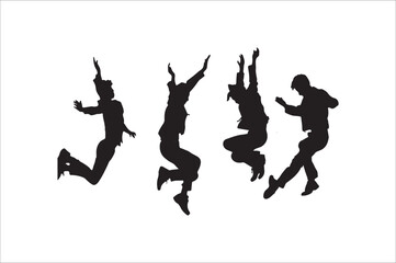 A Group of Girls  jumping Silhouettes people. Silhouettes of jumping people