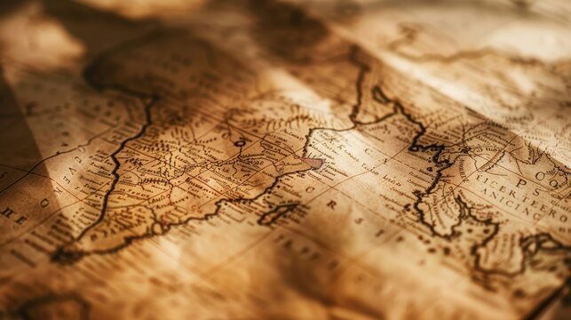 Vintage map showing south america with the amazon river highlighted in warm light