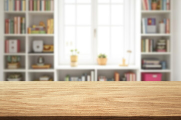 Background of a teenager room with window and shelves with books