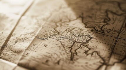 Fototapeta premium Vintage map focused on south america, highlighting the amazon river and the caribbean sea, evoking a sense of history and exploration