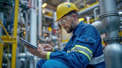 Digital Tablet Site Survey at Petrochemical Plant by Engineer