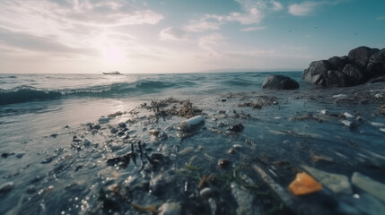 Obraz premium ocean polluted by plastic waste