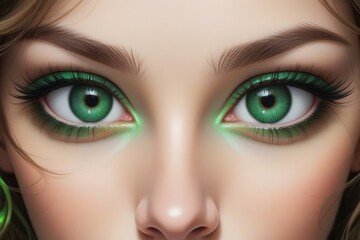 Naklejka premium Close-Up of Woman's Green Eyes with Makeup