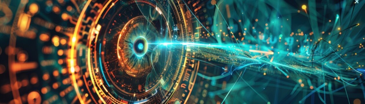 Neon Futuristic Abstract Alien Symbols in Digital Space