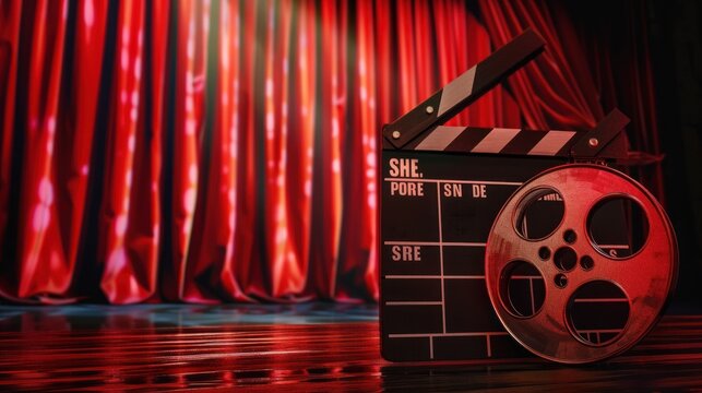 Film Reel and Clapperboard on Stage