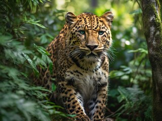 Obraz premium Close up Portrait of a Leopard, Majestic Leopard Roaming in the Jungle