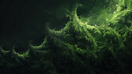 Obraz premium A minimalist background with a green fractal design on a black canvas