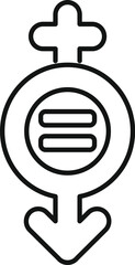 Simple black line icon representing the concept of gender equality