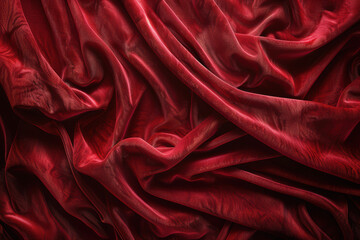 Obraz premium Luxurious red velvet fabric with folds and drapes creating a rich, textured background perfect for design, decoration, or fashion projects.