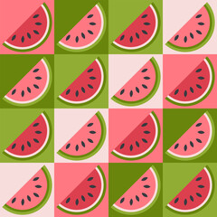 Pattern with abstract watermelons in geometric minimalistic style. Perfect print for card, label, textile, fabric, paper. Hand drawn vector illustration.