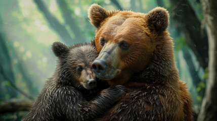 Obraz premium Affectionate Embrace: Mother Bear and Cub Sharing a Tender Moment