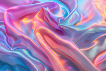 Obraz premium Vibrant, iridescent silk fabric with a smooth, glossy texture and a mesmerizing interplay of pink, blue, and purple hues. Perfect for background or design use.