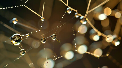 Obraz premium Ethereal Webs: Exploring the Interplay of Dewdrops and Spacetime