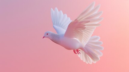 Obraz premium 3D rendered white dove in flight, showcasing its elegant wings and peaceful nature, set against a soft gradient background.