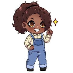 Anime cartoon farm country girl with curly hair