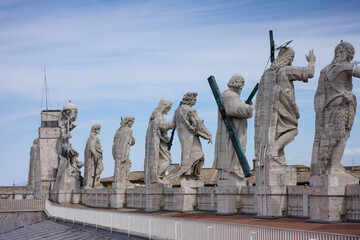 The apostles statues on the rooftop of St. Peter's Basilica in Vatican City