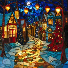 christmas night in the city, stained glass window in a church, Stained glass window in church, Christmas, Santa Claus