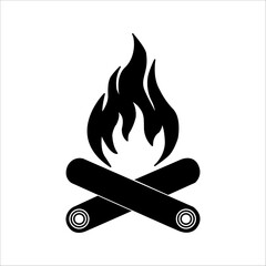 Campfire line icon. Two burning bones and fire in the forest. Autumn vector design concept, outline style pictogram on black use for and applications.
