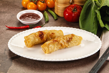 Vietnamese stuffed spring roll served sauce