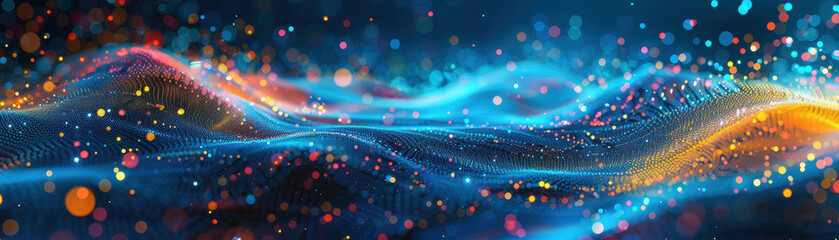 Obraz premium Abstract digital wave of vibrant colors and light, blending technology and creativity into a mesmerizing visual display.