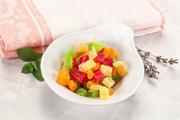 Sweet candied papaya colorful pieses