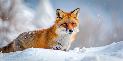 Obraz premium Red fox playing in the freshly fallen snow, red fox, snow, winter, wildlife, nature, fluffy, cold, cute, mammal, playful, outdoors