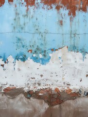 Fototapeta premium Rusty Wall Displaying Unusual Blue and Brown Color Patterns in Urban Setting