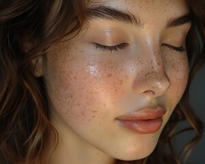 Fototapeta premium Serene Woman with Radiant Skin and Content Smile in Spa Environment