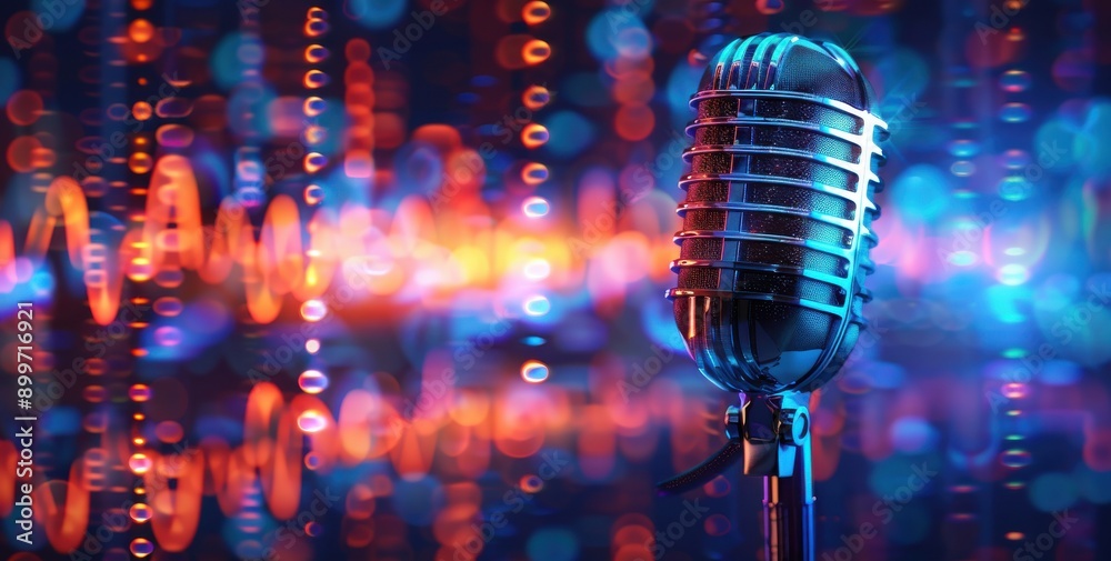 Canvas Prints microphone with sound waves in the background on blue digital art style background