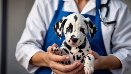 A veterinarian with a cat and a puppy in his arms.