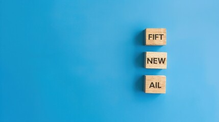 Wooden Blocks Spelling 'FIFT NEW AIL' on Blue Background